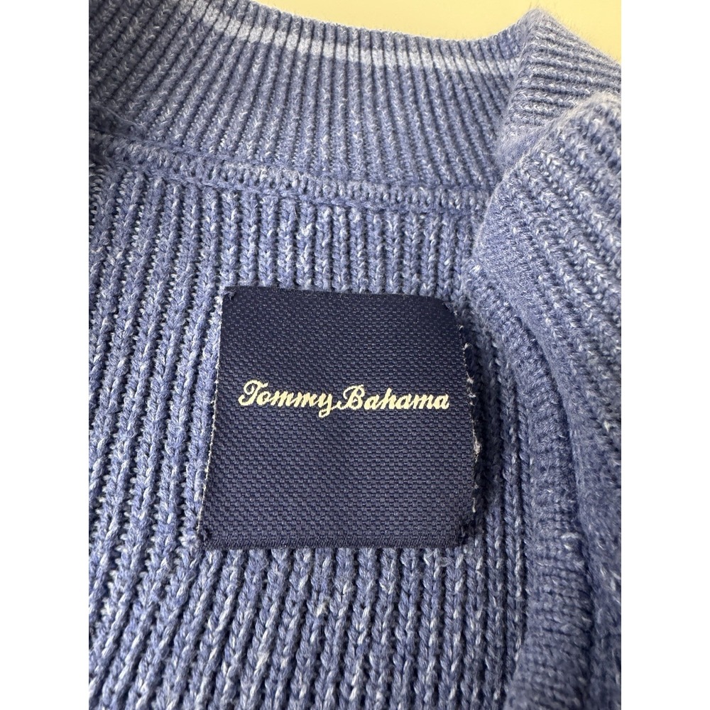 Mens Tommy Bahama Thick Cable Knit 1/4 Zip Pullover Sweater Size Large Blue - Picture 4 of 7